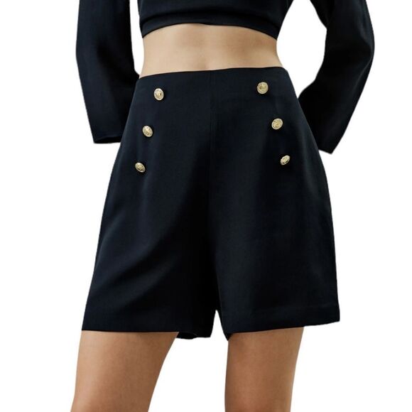 Lilysilk High Waisted Shorts With Button Accents Midnight Blue NWT 0 - Picture 1 of 6